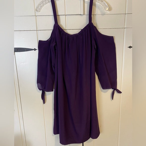 Madewell 100% Silk Deep Purple Cold Shoulder Dress w/ Tie Detail. Size 6 NWT - Picture 2 of 8